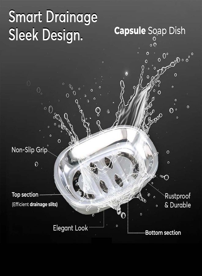 Expresso Stainless Steel Bar Soap Travel soap Holder Soap Tray Dish for Bathroom Shower, Holder with Draining (Oval) - Image 4